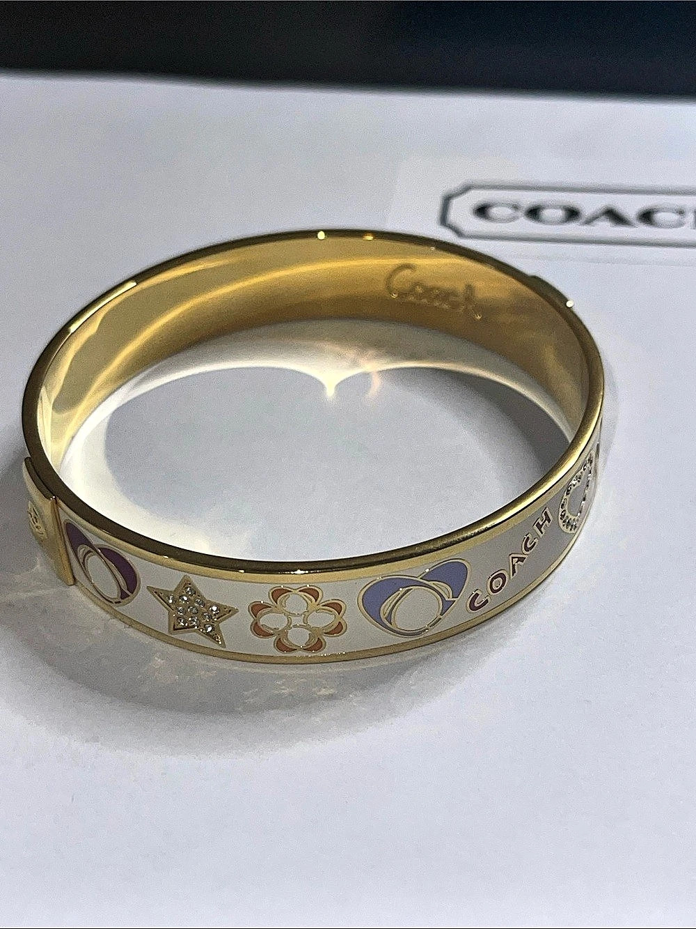 Coach Enamel Charm Bangle Gold & White